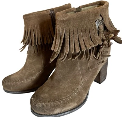 Sbicca Vintage Collection Leather Brown Fringe Jessa Boots 8.5 Side Zip Western - Image 1 of 4