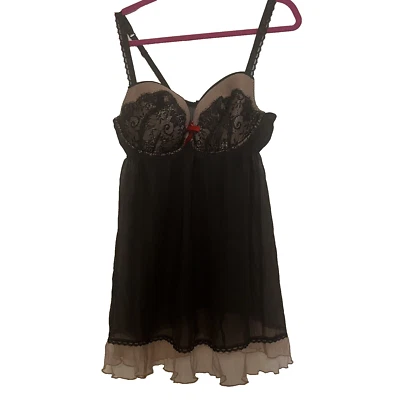 Cacique Babydoll Plus Size 18/20 Lingerie Sheer Chemise Bow Black Beige Red - Image 1 of 4