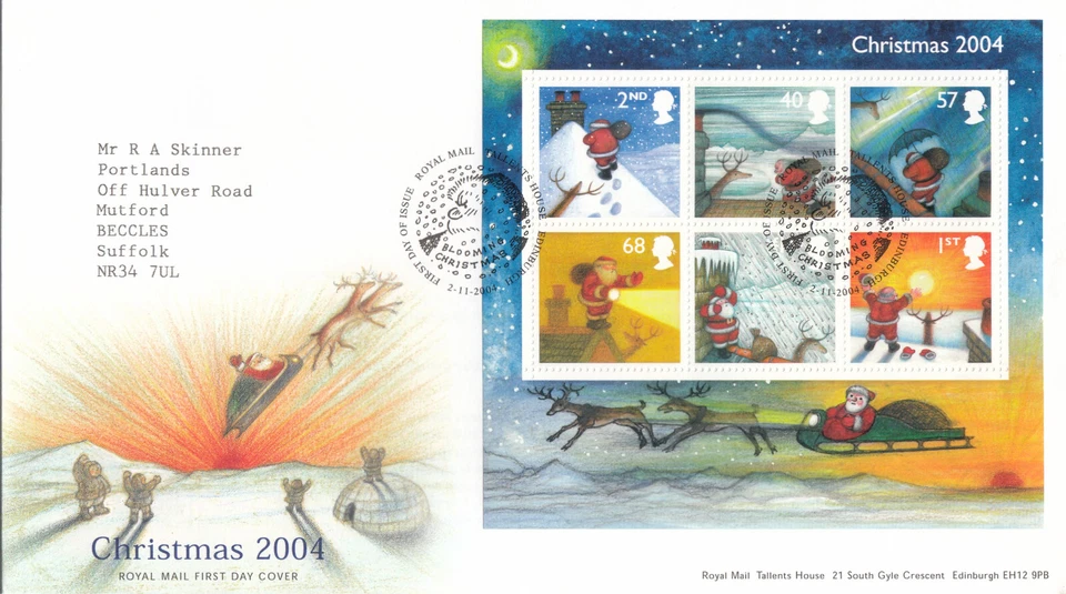 Father Christmas minisheet FDC Tallents 2004 CLEARANCE (98310) - Image 1 of 1