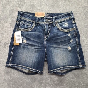 Silver Jeans Shorts Womens 27 Suki High Rise Curvy Fit Distressed Denim Western - Picture 1 of 13