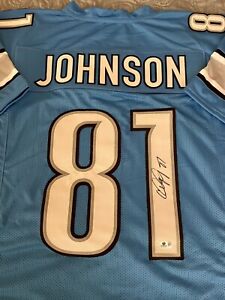 CALVIN JOHNSON Signed DETROIT LIONS BLUE CUSTOM NFL JERSEY COA Auto NO RESERVE!