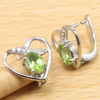 SPECIAL DISCOUNT OFFER Super Quality PERIDOT & CZ Earrings 0.6" 925 Silver Jewel - Image 1 of 2
