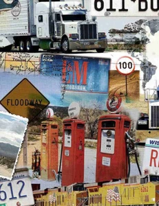 ROUTE 66 BY TIMELESS TREASURES BIG RIGS TRAINS GAS PUMP COTTON FABRIC 1/2 YD - Picture 1 of 3