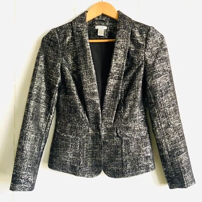 Blazer Cache para mujer negro plata merallica LS cierre único forrado carrera talla 0 Foto 1 de 4