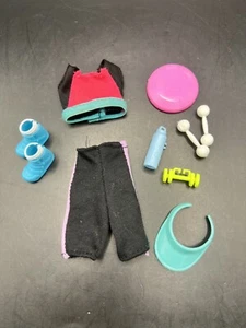 Vintage Mattel Barbie Fashion Outfit Workout Active Dumbells Frisbee Hi-tops - Picture 1 of 3