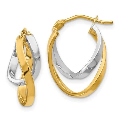 14k Multi-Tone Gold Polished Hinged Hoop Earrings - Image 1 of 4