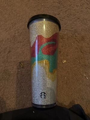 Vaso Starbucks rojo oro verde plata brillo 24oz sin pajita para bebidas frías Foto 1 de 3