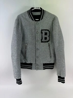 Мужская серебристая блестящая шерстяная куртка-бомбер Balmain размер L - Изображение 1 из 4