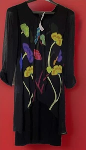 NEW BALI CORP LONG SLEEVE BLACK FLORAL MAXI DRESS SIZE 2 W/TAG - Picture 1 of 10