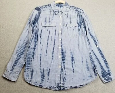 Chaus Sport Button Up Shirt Women’s Small Blue Tie Dye Long Sleeve Pockets Sheer - Image 1 of 4