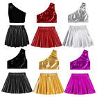 Kids Girls Shiny Metallic Crop Top with Skirt Hip Hop Ballet Dance Stage Costume