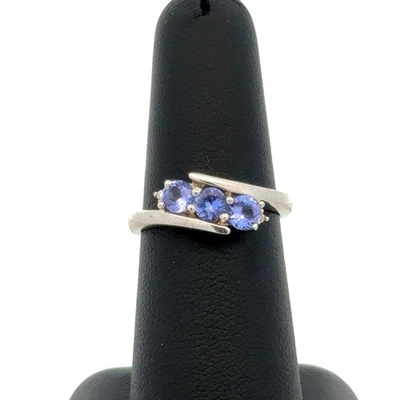 Anillo de diseño EFFY 925 plata esterlina redondo tanzanita trío diamante acento banda Foto 1 de 4