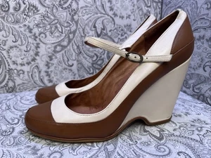 OFFICE London CREAM BROWN TAN VINTAGE STYLE WEDGE SHOES size 6 UK 39 EUR - Picture 1 of 14