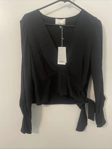 NWT 3.1 Phillip Lim Open Long Sleeve Black Silk Blouse Women’s Size 6 Tie / Bow - Picture 1 of 15