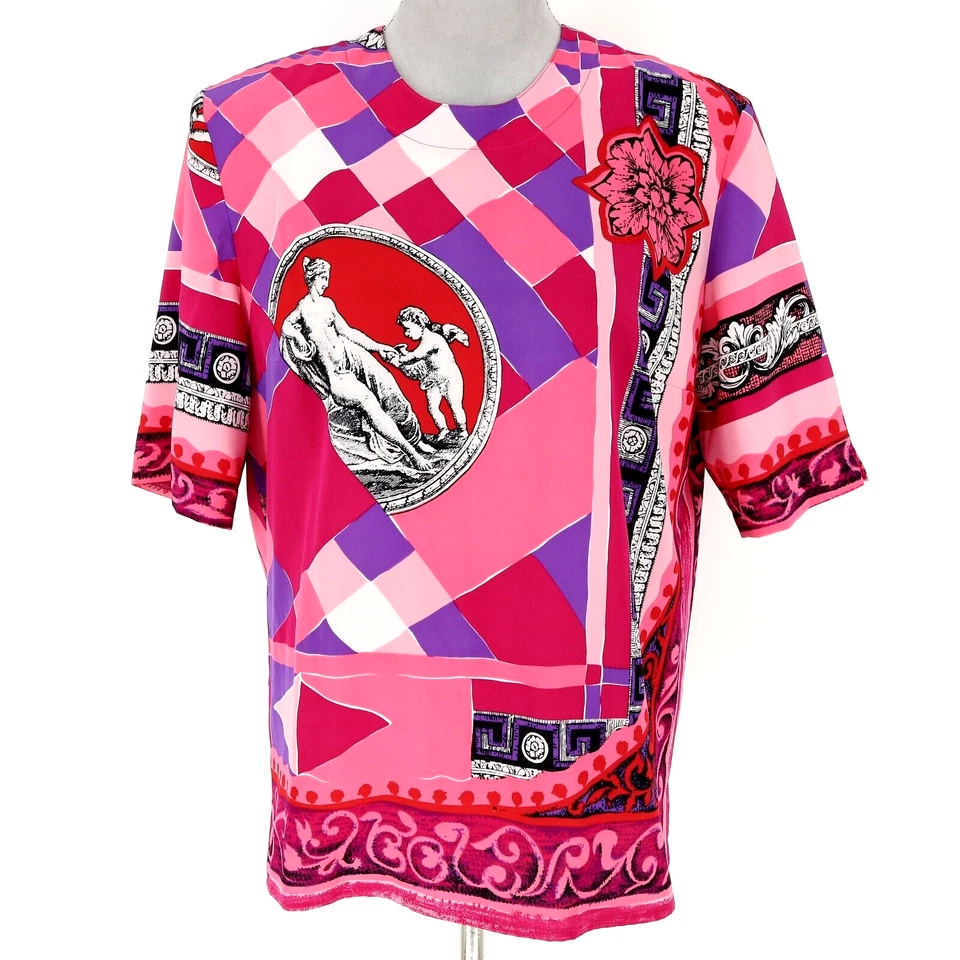 Blusa Louis Feraud Top Mujer 8 Rosa Púrpura Estampado Almohadillas para el Hombro Años 90 De Colección Foto 1 de 4