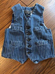 vtg ralph lauren boys 4 pin striped denim jean vest - Picture 1 of 3