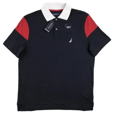 Nautica Polo Shirt Mens Small Navy White Collar Short Sleeve Soft Cotton Blend - Image 1 of 4