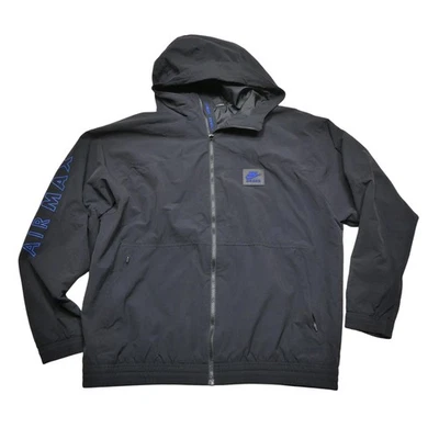 Jaqueta Nike Air Max masculina GG preta com capuz corta-vento zíper completo bolsos forrados - Imagem 1 de 4