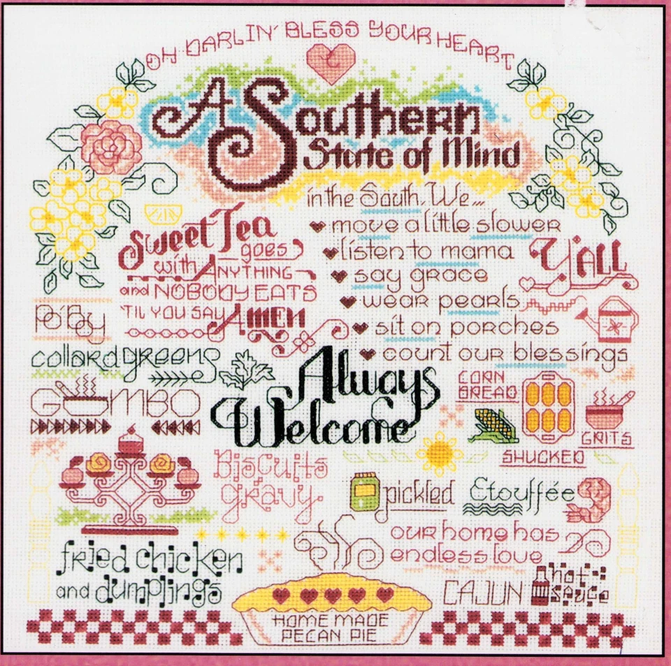 Cross Stitch Imaginating Visit the South Pattern Pie Fried Chicken Poboy - Image 1 of 2