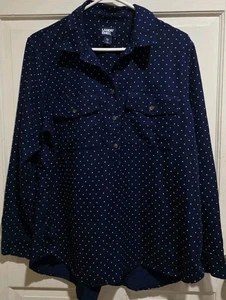 Blusa Lands End Azul Marino Blanco Lunares Botones Mangas Largas Talla XL - Imagen 1 de 5