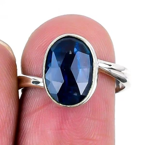 Blue Kyanite Gemstone Sister Statement Ring Jewelry Size 8 Solid Sterling Silver - Picture 1 of 8