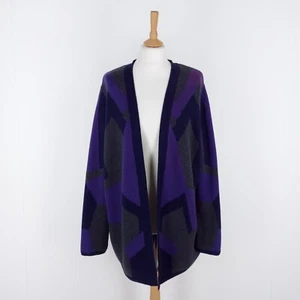 Woolovers Size Large Purple Grey Geometric Cotton Wool Blend Open Front Cardigan - Picture 1 of 8