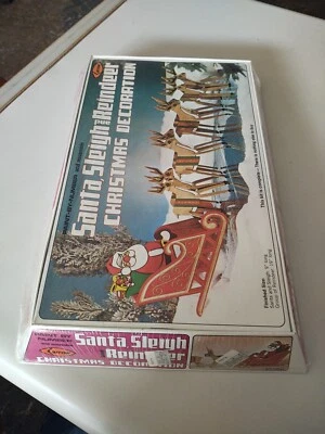 VTG Santa Sleigh Reindeer Xmas Decoration Arrow Paint by Number Wood SEALED 1974 - Image 1 of 4