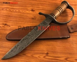 Cuchillo Bowie grande vikingo de caza de acero Damasco hecho a mano raro de 16" mango de madera - Imagen 1 de 1