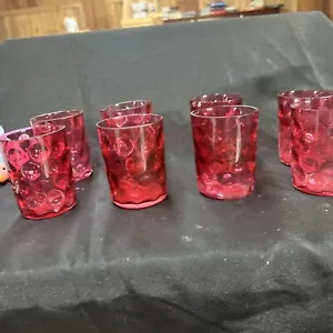 Thumbprint Cranberry by WRIGHT GLASS, L G 8 oz flat tumbler - Picture 1 of 3