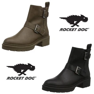 Womens Rocket Dog Ilo Ankle Biker Boot Black Brown RRP £75 - Picture 1 of 13
