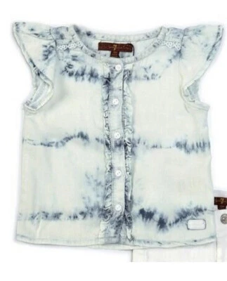 7 适用于所有 MANKIND 女孩尺寸 2 T 领带染料荷叶边飘动袖衬衫全新带标签蓝色 — 第 1/3 张图片