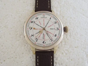 Omega World Time Antique 1916-1923 Swiss Beautiful Art Deco Silver Men Watch - Picture 1 of 15