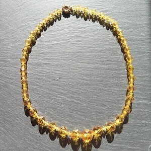 Collana antica austriaca in cristallo taglio ambra pozze di luce 17 pollici margherita bronzo - Foto 1 di 7