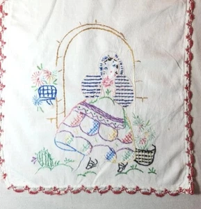 Embroidered Table Runner Dresser Scarf-Mexican Girl & Boy Guitar-Vintage - 10x31 - Picture 1 of 8