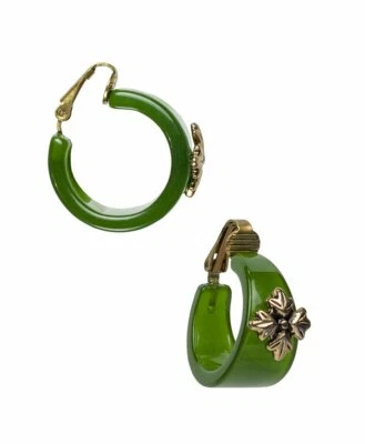 Pendientes Patricia Nash Resina Floret Clip On Aro Gota Verde Imitación Jade Nuevos con Etiquetas con Bolsa Foto 1 de 2