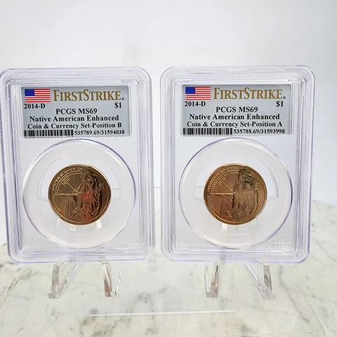 2014-D $1 Native American PCGS MS69 First Strike Enhanced Pos A & B Coin Set Cover