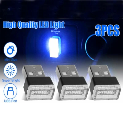 3 светодиодные мини-лампы USB для салона автомобиля неоновые атмосферные лампы аксессуары - Изображение 1 из 4