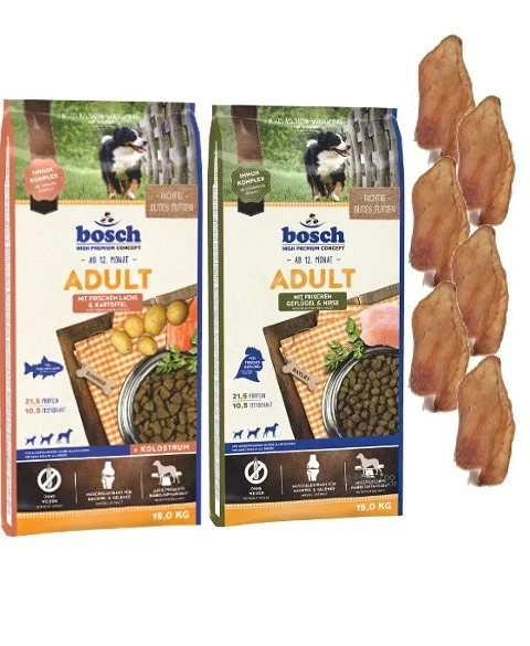 15kg Bosch Fisch & Kartoffel + 15kg Bosch Geflügel & Hirse + 6 x Kaninchenohren - Bild 1 von 1