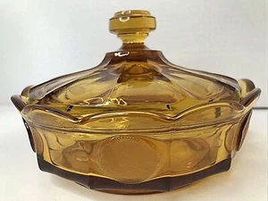 Vintage FOSTORIA Coin Glass Amber Candy Box Dish with Cover 6.5" NWOB MINT USA - Picture 1 of 12