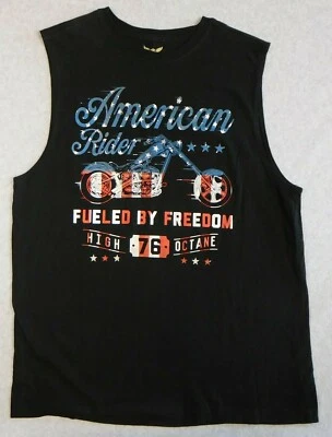 Faded Glory Men's Medium T-Shirt Tank Top American Rider Fueled by Freedom Black - Image 1 of 4