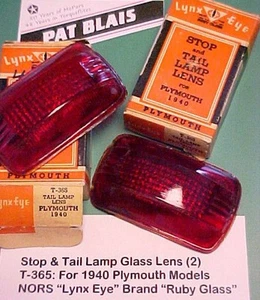 Plymouth 1940 STOP & TAIL LAMP Lenses (2 pieces) – NORS/boxed “Lynx Eye” Brand - Picture 1 of 1