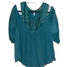 NEW Women's DEMOCRACY Crochet PEASANT Spring COLD-SHOULDER Blouse  L NWT $68
