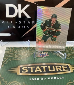 MATT BOLDY ROOKIE 2022-23 UD ESTATURA NIÑO PRODIGIO INSERTO RC W-17 MINNESOTA WILD - Imagen 1 de 4