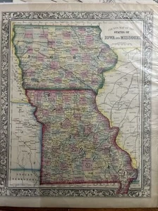 Map United States IOWA And Missouri 1861 - Picture 1 of 5