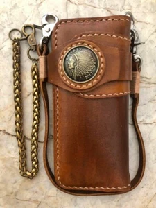 Leather Biker Wallet Chain Handmade Leather Wallet Mens Bifold Wallet Gift 13 - Picture 1 of 2