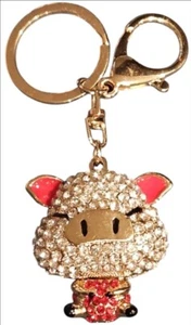 Piggie Key Chain Red Clear Rhinestones Gold Tone Jewelry/4"L/Gift - Picture 1 of 5