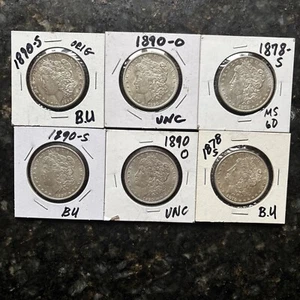 6 PC LOT  MORGAN DOLLARS ORIG UNC FORM ROLLS. 1890-S, 1890-O, 1878-S - Picture 1 of 6