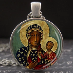 Black Madonna of Częstochowa Necklace Icon Medal Luke The Evangelist Painting - Picture 1 of 3