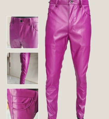 Pantalones ajustados de pierna recta de cuero PU sintético para hombre Punk retro gótico hip hop pantalones Foto 1 de 4