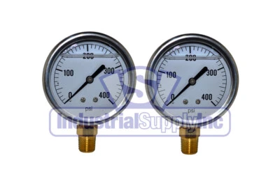 Liquid Filled Pressure Gauge | 0 to 400 PSI | 2-½" | 1/4" NPT | Single Scale 2PK - Image 1 of 2